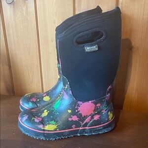Bogs Kids' Black with Colorful Splash Boots
